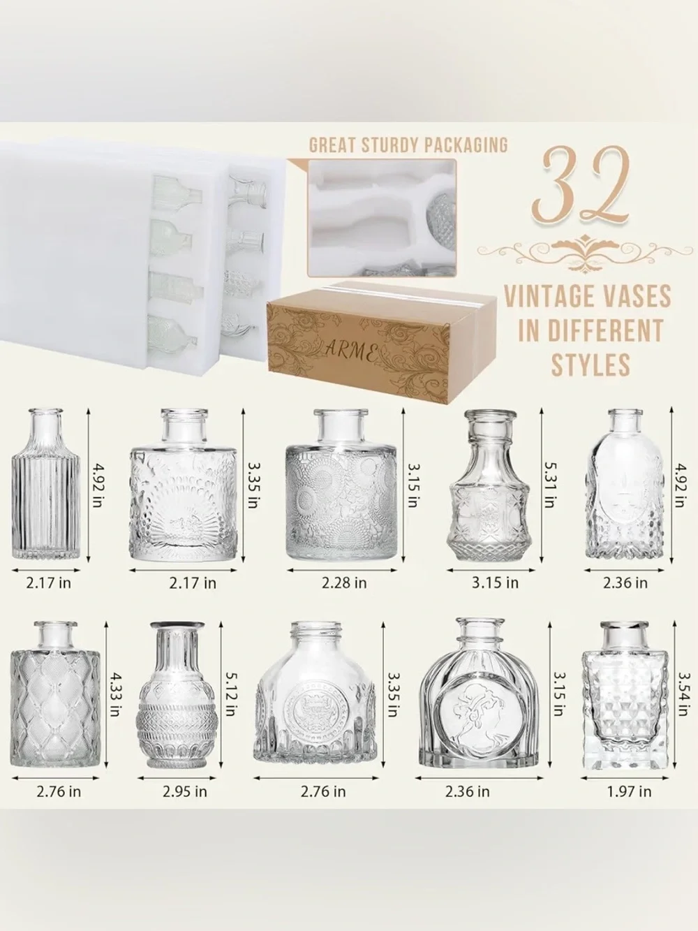 Set of 26 Clear Glass Bud Vases